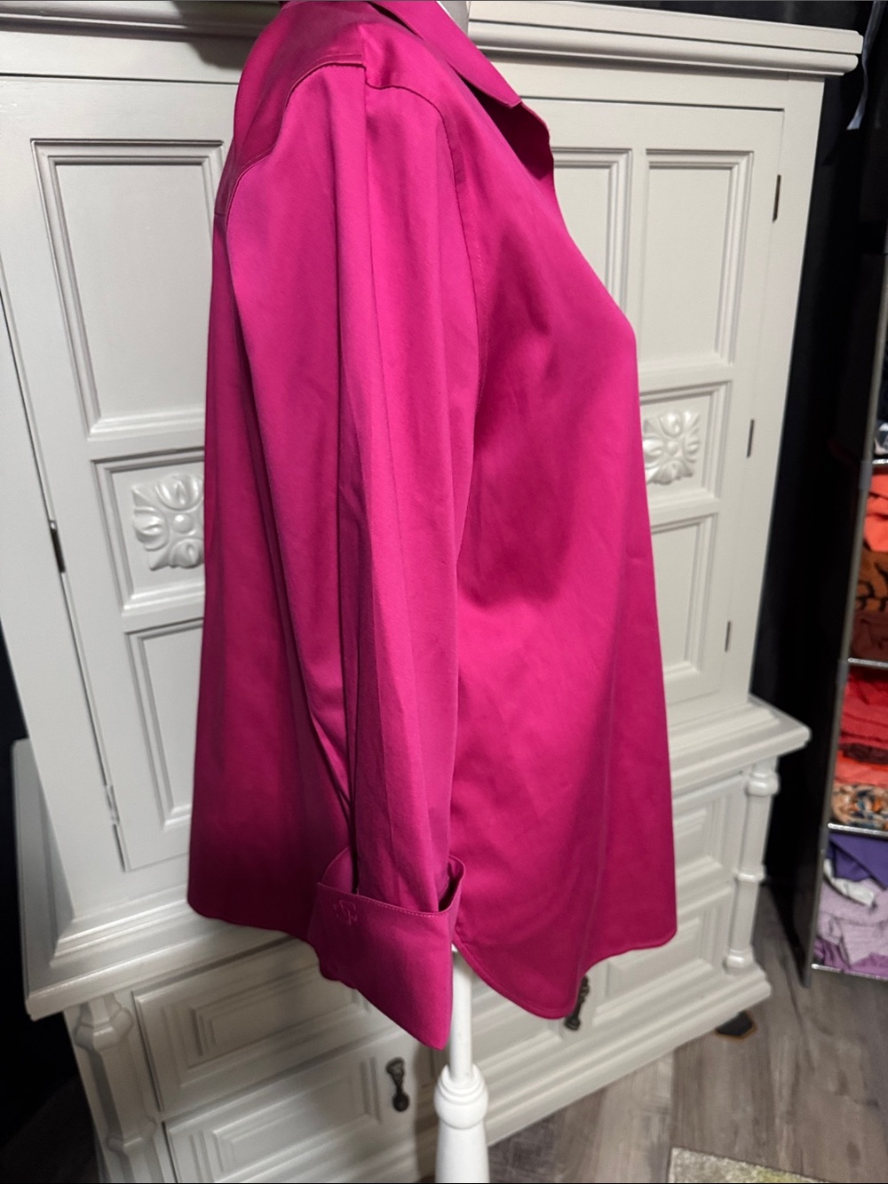 Chico’s No Iron Women’s Fuchsia Button-Up Blouse - Classic Collared Top Size 14 - Picture 3 of 11